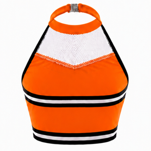 Haut court de cheerleading sans manches orange et noir pour femmes et filles, uniforme de performance athlétique, tenue de sport pour l'entraînement en équipe - Product Image 2