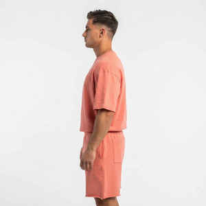 Summer Breathable High Street Style Knitted T Shirts Shorts <b>Set</b> Casual Blank Polyester Cotton Men Custom Logo 2-Piece <b>Twin</b> <b>Sets</b> - Product Image 3