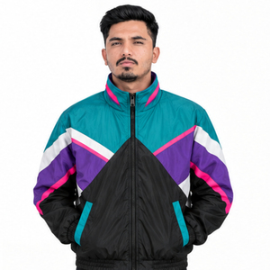 Chaqueta Cortavientos Retro para Hombre con Bloques de Color, Chaqueta Deportiva con Cuello Alto y Cremallera Completa, Ligera, para Correr y Entrenar al Aire Libre - Product Image 5