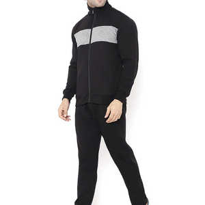 Ensemble de survêtement pour homme noir à blocs de couleur, col montant, sweat-shirt zippé et pantalon, tenue décontractée d'automne en molleton tricoté FRENCH TERRY - Product Image 4