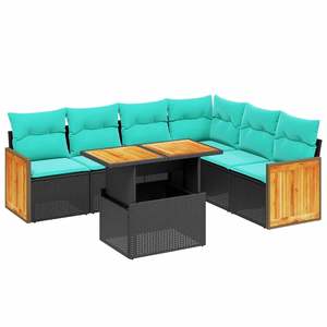 Juego de sofás de patio de ratán sintético negro de 7 piezas con cojines, elegantes muebles de exterior - Product Image 2