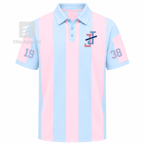 Camiseta Polo a Rayas Personalizada de Jack and Jill of America con Logotipo Bordado en la Parte Delantera, Azul Cielo y Rosa, Casual, Manga Corta para Mujer - Product Image 1