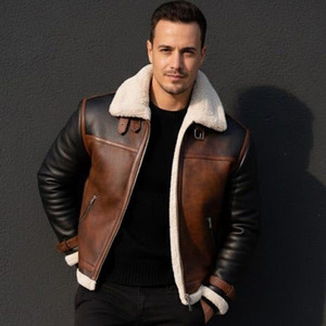 Comfortex International Handmade <b>Men</b>’s Olive Green <b>Leather</b> <b>Jacket</b> <b>Brown</b> Trim Vintage Style Genuine <b>Leather</b> Coat Slim Fit Casual - Product Image 1