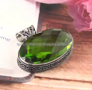 Pendentif en argent Sterling 925 naturel péridot pendentif en pierre précieuse collier fait à la main bijoux en argent péridot bijoux cadeau pour sa mère - Product Image 4