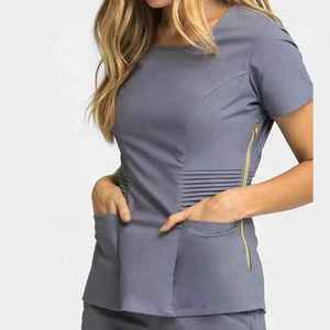 Conjunto de Uniformes Médicos Quirúrgicos Personalizados para Mujer: Blusa de Manga Corta con Cuello con Cremallera y Bolsillos Dobles, para Enfermeras - Product Image 2
