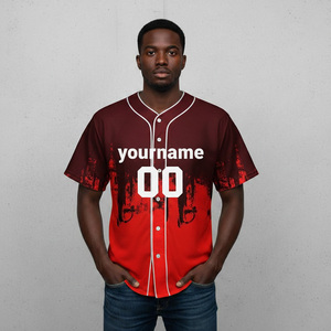 Custom Men's Baseball Jersey Red <b>Maroon</b> Sublimated Print Button Front Short Sleeve Athletic Shirt Moisture Wicking Team Uniform - Product Image 1
