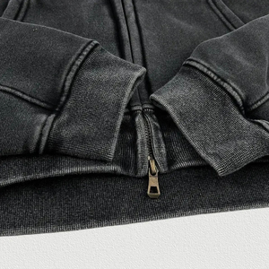 Oversized Crop <b>Hoodie</b> Solid Color <b>Zip</b>-Up Front <b>Pocket</b> Unisex Casual <b>Hoodie</b> Cotton French Terry Washed Autumn and Winter Style - Product Image 5