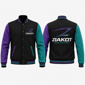 Chaqueta Varsity para Hombre ZIAKOT, Negra, Gris y Roja con Estampado de Letras, Casual, Cuello Camisero, Manga de Cuero PU, Corte Regular - Product Image 2