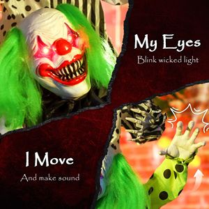 Figurine de clown d'Halloween grandeur nature empilable avec yeux lumineux rouges et activation sonore, décorations d'Halloween animées effrayantes - Product Image 4