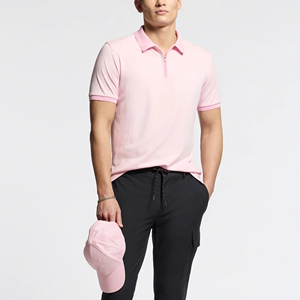 Men's Pink Short Sleeve Polo <b>Shirt</b> With <b>Flame</b> Logo Front Print Casual Breathable Pique Cotton Knitted Regular Fit - Product Image 5
