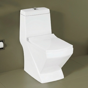 WC contemporain monobloc à cuvette allongée, à poser au sol, en porcelaine, avec chasse d'eau à double siphon, écologique et facile à nettoyer - Product Image 3