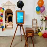 Ensemble de photomaton vintage rétro en bois pour mariage avec fonction d'impression instantanée, compatible avec les smartphones, les appareils photo et les iPad