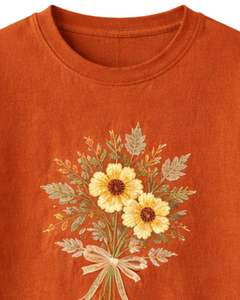 T-shirt personnalisé pour femme, imprimé floral, couleur rouille, en coton doux, col rond, manches courtes, décontracté, léger et confortable pour l'été - Product Image 5