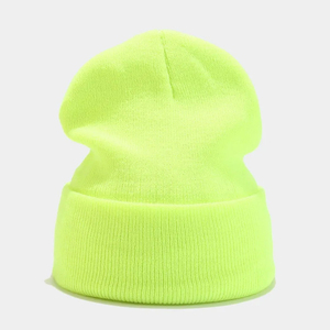 Neon Green Knit Beanie Hat Unisex Solid Color Casual <b>Winter</b> <b>Cap</b> for Adults 56-58CM Head Circumference - Product Image 1