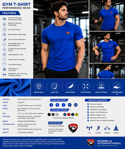 Camiseta deportiva de manga corta azul para hombre Dumela, cuello redondo, ajustada, de secado rápido, tejido de punto transpirable, antipilling en la parte delantera - Product Image 6