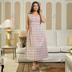 Vestido Midi Clásico de Algodón a Cuadros - Product Image 3