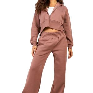 High Quality Women's Soft Fleece <b>Oversize</b> <b>Lounge</b> Cropped Zip Through <b>Hoodie</b> With Custom Logo Wholesale for Winter Hoodies - Product Image 4