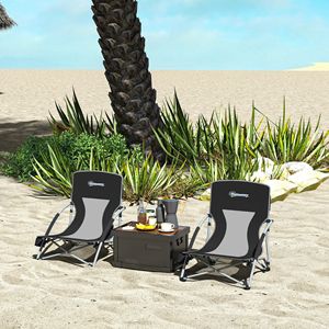 Set di 2 Sedie da Spiaggia Pieghevoli Nere con Schienale in Rete, Borsa per il Trasporto e Portabicchieri per Campeggio, Giardino, Sport e Picnic, Realizzate in Metallo Resistente - Product Image 2