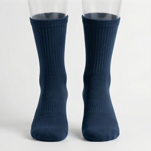 Crew <b>Socks</b> Solid Navy Blue 100% Cotton Breathable Knitted Regular Fit Adult Casual Daily Wear Autumn Season - Product Image 1