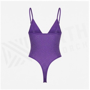   Maillot de bain une pièce à motif de points, col en V profond, extensible, en spandex, vêtements de plage pour femmes - Product Image 2