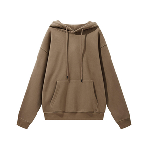 Sweat-shirt à capuche unisexe surdimensionné en molleton de coton marron uni, style décontracté pour l'automne, avec poches, coupe classique, tricoté - Product Image 1