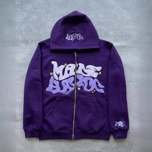 Sudadera con capucha y cremallera con estampado de estrellas y letras estilo retro americano para mujer y hombre, Y2K, primavera y otoño, estilo informal, chaqueta de marca personalizada - Product Image 4