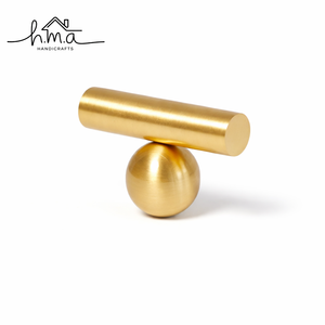Pomo moderno en forma de T de latón macizo con base de bola, pomo de cajón en oro cepillado para gabinetes de cocina, armarios y herrajes de muebles. - Product Image 1