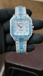 Montre Hip Hop entièrement sertie de CZ avec lunette et bracelet en alliage |   Montre analogique à quartz unisexe |   Montre de luxe de rue en gros - Product Image 6