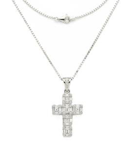 Collar con Colgante de Diamante Corte Baguette, Color DEF, Claridad VS VVS, Certificado IGI, Plata de Ley 925, Oro Blanco Sólido de 14K/18K - Product Image 2