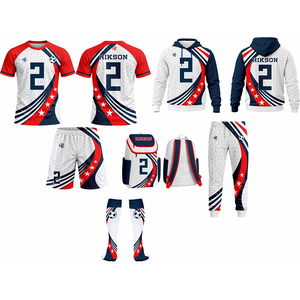 Ensemble de tenue de football Hikson, rouge, blanc, bleu, sublimation, polyester, maillot, short, pantalon, sweat-shirt, chaussettes, sac à dos, école, adulte, unisexe - Product Image 1