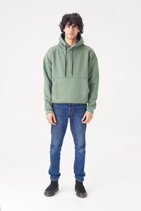 เสื้อฮู้ดผู้ชายทรงปกติ สีเขียวล้วน ผ้าฟลีซ สวมใส่สบายๆ สำหรับฤดูใบไม้ร่วง มีกระเป๋าหน้า ผ้าฝ้ายถัก 100% ระบายอากาศได้ดี มีซับใน - Product Image 4