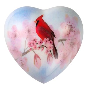 Urna con Forma de Corazón de Flor de Cerezo y Cardenal Rojo Real para Cenizas Humanas Adultas, Urna Ecológica y Hermosa con Base de Metal - Product Image 1