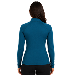 Women’s Teal <b>Blue</b> Horse Riding <b>Base</b> <b>Layer</b> Long Sleeve Equestrian Training Shirt Quarter Zip Stretch Breathable Performance Top - Product Image 2