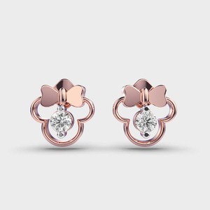 IGI Certified Lab Grown Round Diamond Bow Flower Stud Earrings 9K Yellow / White / Rose Gold Cute Diamond Stud Earrings - Product Image 1