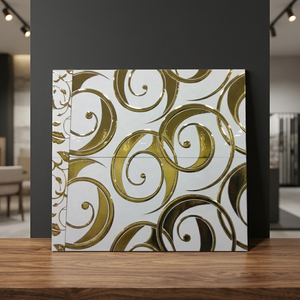 Living Room Decorative Third Fired Golden Silver Designer Digital Ceramic Glazed <b>Wall</b> Tiles for Luxury Interior Look - Product Image 1