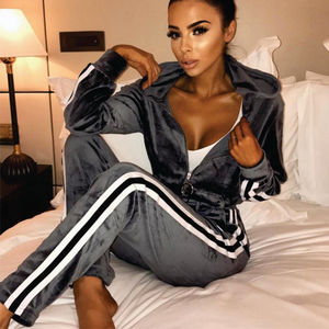 Women <b>Crop</b> Tracksuit Set Side <b>Stripes</b> Casual Athletic Wear Full Sleeve Drawstring Pants Two Piece Outfit <b>Top</b> Trending Wholesale - Product Image 2