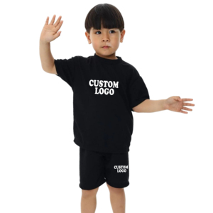ชุดเสื้อยืดกางเกงขาสั้นเด็กสีพื้นแบบขายส่ง ชุดผ้าฝ้ายไม้ไผ่ เสื้อแขนสั้นสำหรับเด็ก พร้อมชุดเสื้อยืด - Product Image 4