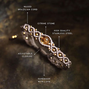 Citrine Macrame <b>Bracelet</b> Golden Gem Brown Cord Gold Beads Boho Handmade Adjustable <b>Healing</b> Jewelry - Product Image 4
