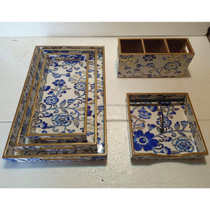 Ensemble de plateaux de service en bois multifonctionnels écologiques imprimés décoratifs - Product Image 1