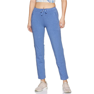 Pantalon droit décontracté pour femme, taille haute, bleu chiné, grande taille, avec cordon de serrage, longueur complète - Product Image 1