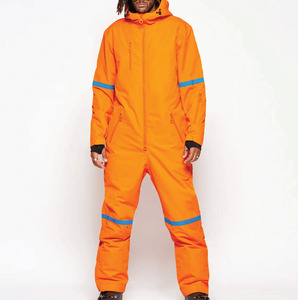 <b>Men</b> Orange Waterproof Ski <b>Jumpsuit</b> Hooded Zipper Closure Synthetic Insulated Snow Wear Adult - Product Image 1
