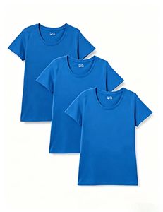 เสื้อยืดคอกลมแขนสั้นสีน้ำเงินสำหรับผู้หญิง ผ้าเจอร์ซีย์คอตตอน 100% สวมใส่สบาย สีพื้น ทรงปกติ เหมาะกับทุกฤดูกาล - Product Image 1