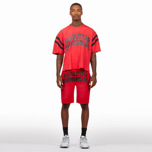 Ensemble chemise et short en coton d'été avec logo imprimé personnalisé, t-shirt délavé à l'acide, ensemble deux pièces avec t-shirts graphiques et short pour hommes - Product Image 2