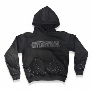 Sweat-shirt à capuche noir pour homme avec motif à pois en strass, respirant, en molleton français, décontracté, pour l'automne - Product Image 1