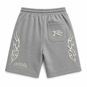 Pantalones Cortos Deportivos para Hombre, Color Gris, Logotipo en Relieve, Cintura Elástica con Cordón, Bordado 3D, Transpirables, de Algodón y Poliéster de Peso Medio para Verano - Product Image 2