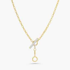 Diamond <b>Toggle</b> <b>Necklaces</b> 14K Solid Gold Rectangle 8Inch Rolo Chain Charm Holder Round Cut Lab Grown Layering <b>Necklaces</b> Wholesale - Product Image 1