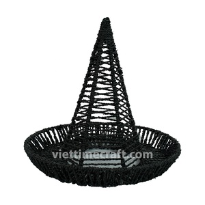 Adorno de Sombrero de Bruja de Paja para Halloween, Centro de Mesa, Decoración Rústica Hecha a Mano para Chimenea con Detalle de Murciélago - Product Image 2