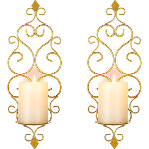 Set Of 2 Black Iron Wall Sconces Wall Mounted <b>Tealight</b> Candle <b>Holders</b> Elegant Design Home Decor & Wedding Gift In Factory Price - Product Image 2