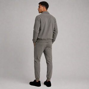 Ensemble de survêtement gris pour homme 2026 – Sweat-shirt zippé pleine longueur et pantalon décontracté de couleur unie avec poches latérales – 100 % coton – Collection automne - Product Image 5
