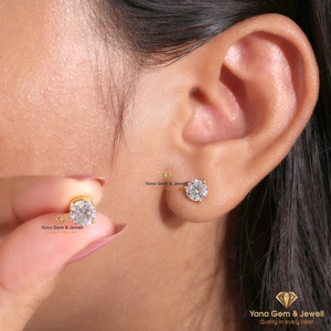 Boucles d'oreilles solitaires rondes à éclat premium, couleur D, clarté VVS2, diamant cultivé en laboratoire CVD, 2 TCW, or massif 14 carats, certifié IGI - Product Image 4